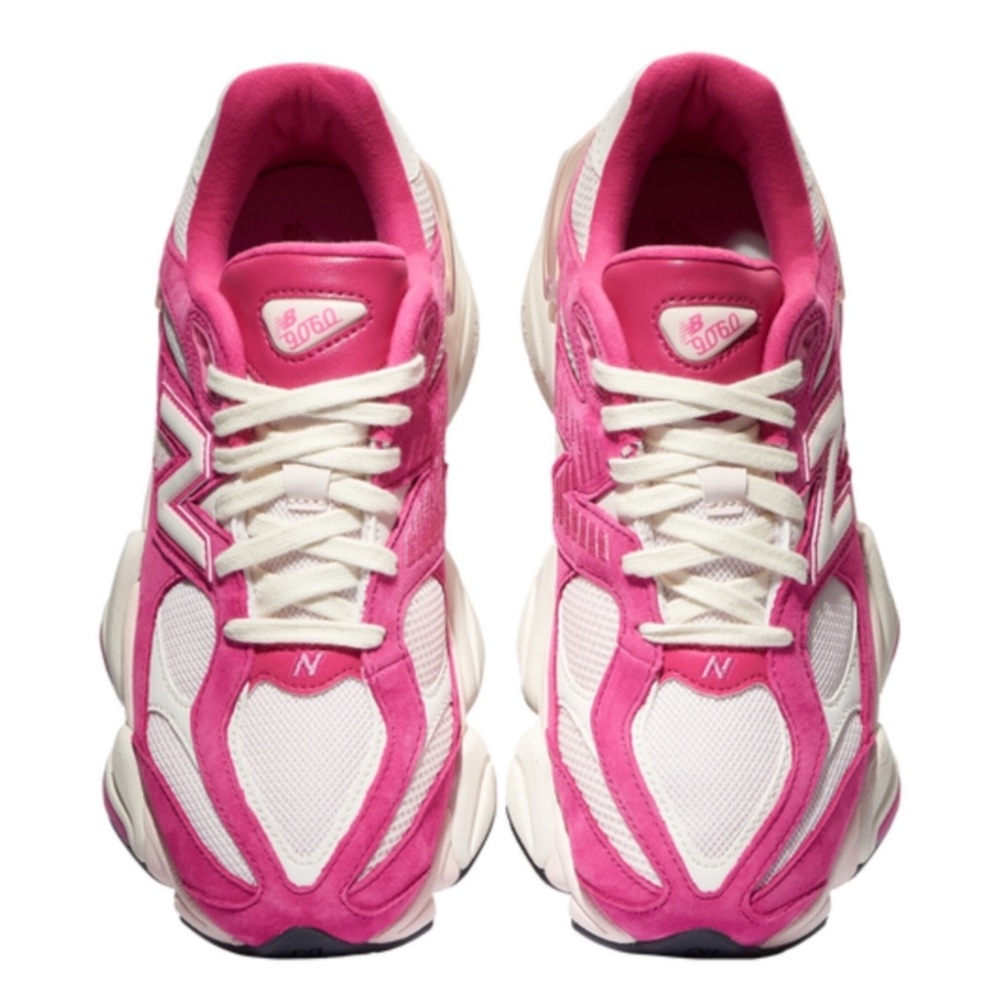 . New Balance Womens Fuschia Pink/White Suede 9060 Sneakers - Picture 6 of 15